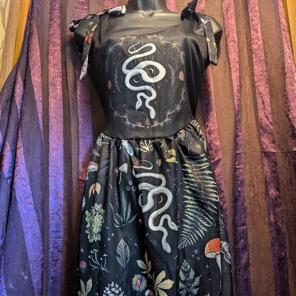 CORAMOON Snake Botanical Mushroom Witchy Fairycore Cottagecore Maxi Dress M/L - Picture 5 of 9